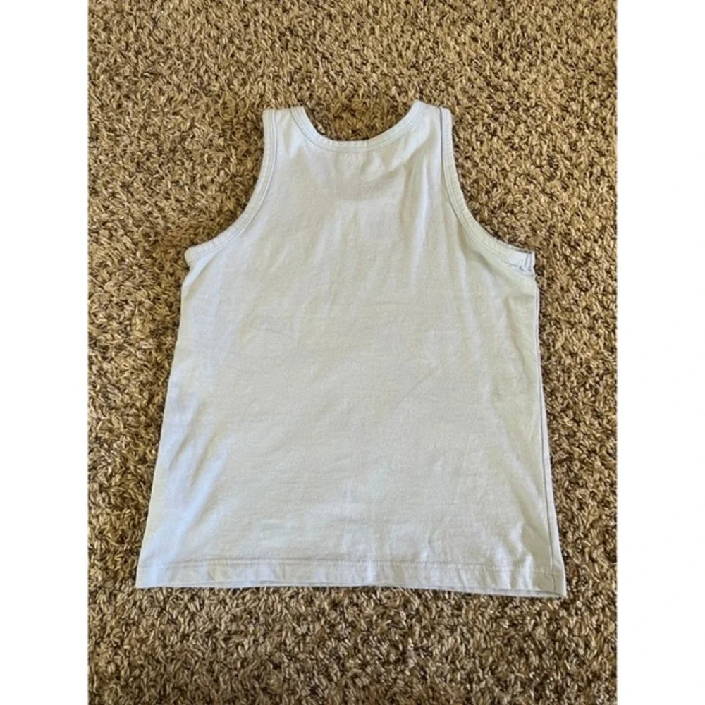 Old Navy‎ Boys Light Blue Pineapple guy riding a pizza bike Tank top Size 6/7
